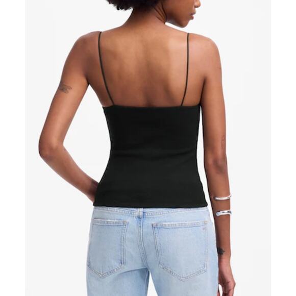 NWT Madewell Jet Black Squareneck Tank Top Size Medium Y2K Stretch Causal Cotton - Picture 2 of 9